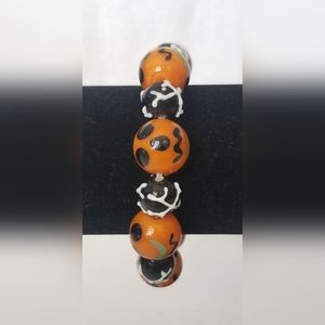 Halloween Jack-o-lantern Glass Beaded Bracelet